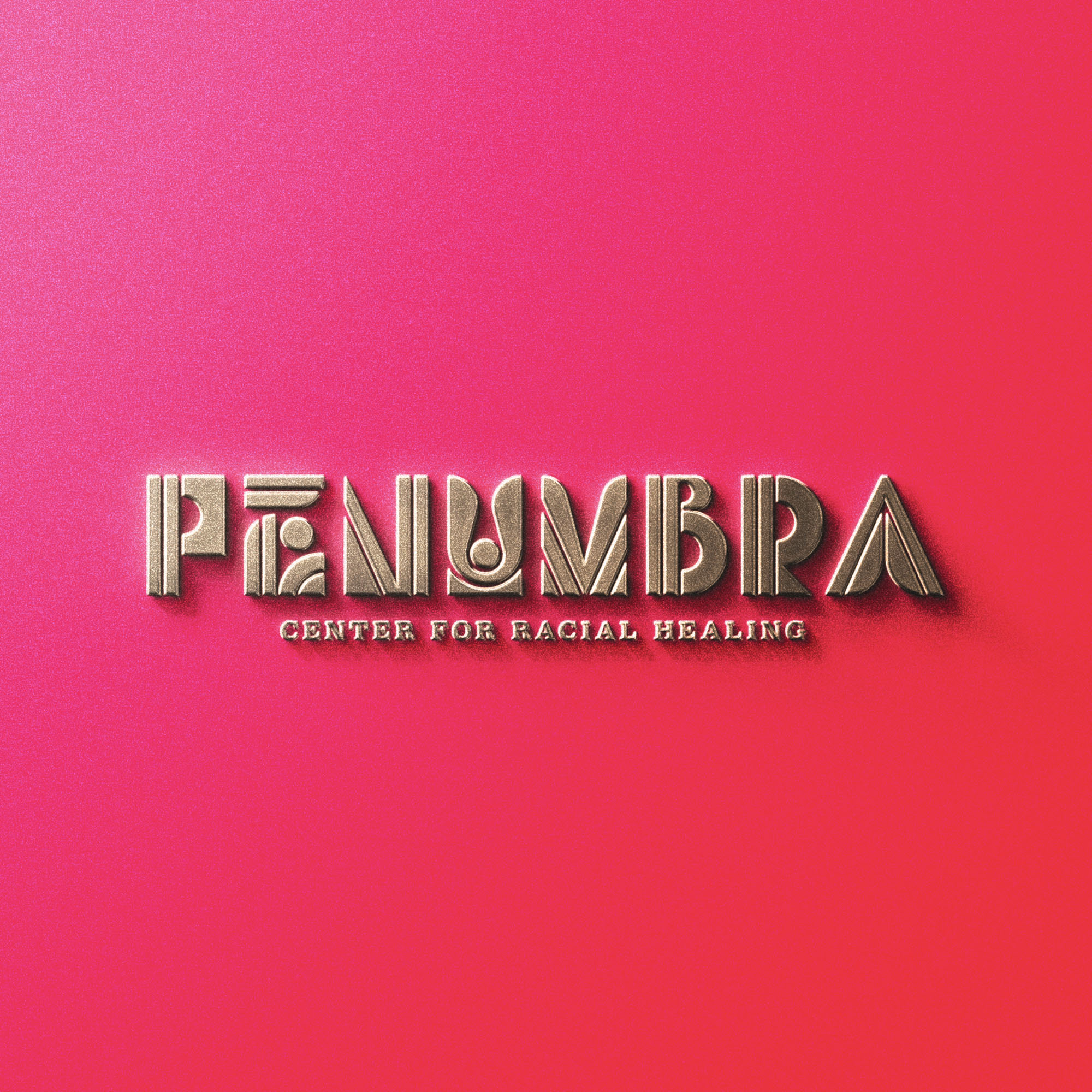 Penumbra Logo with the background on a gradient from pink to red