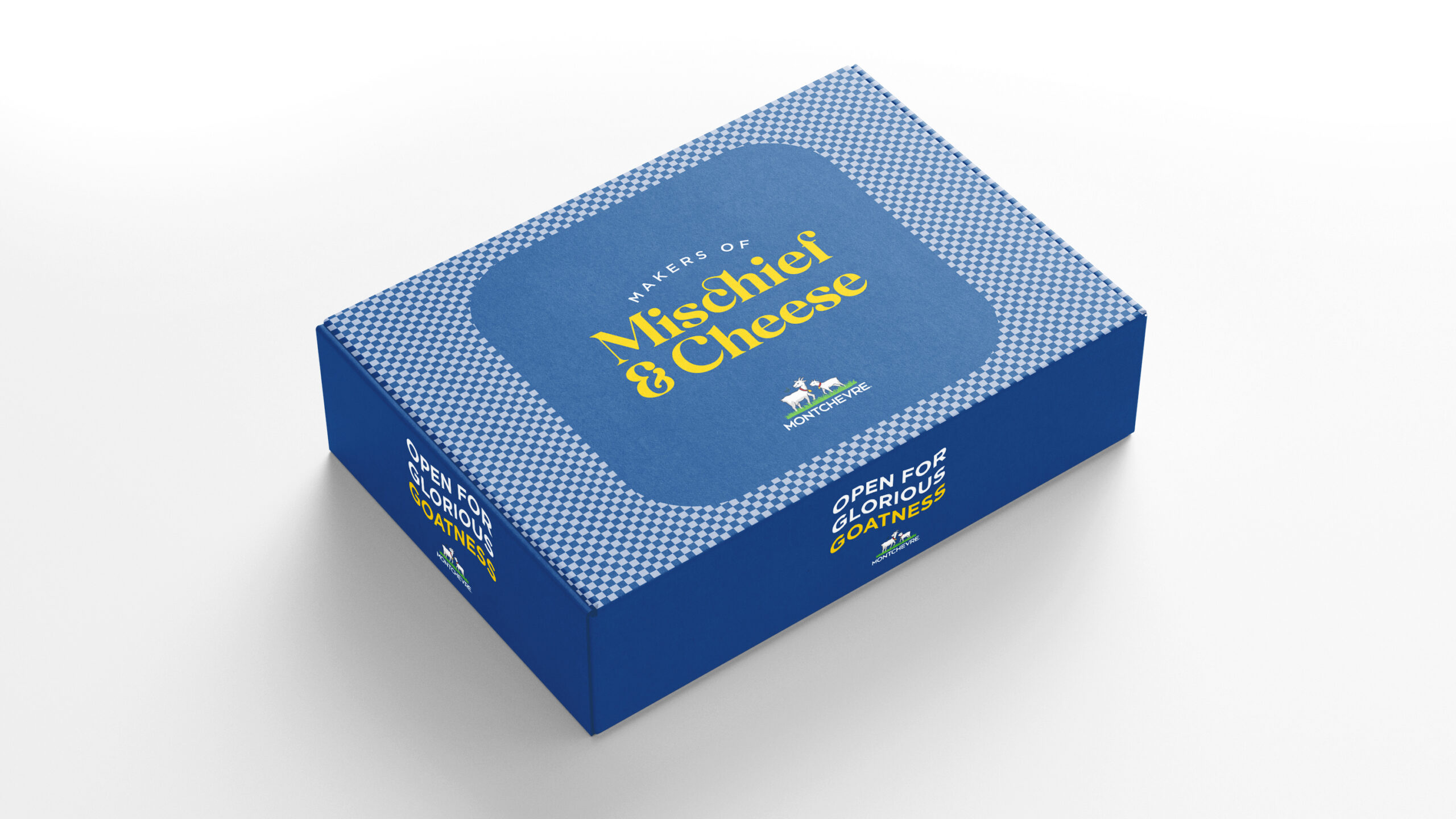 A mockup design of a Montchevre cheese box.