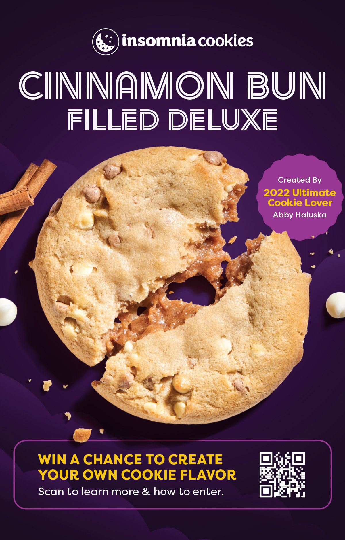 Cinnamon bun filled deluxe Insomnia Cookies' flyer.