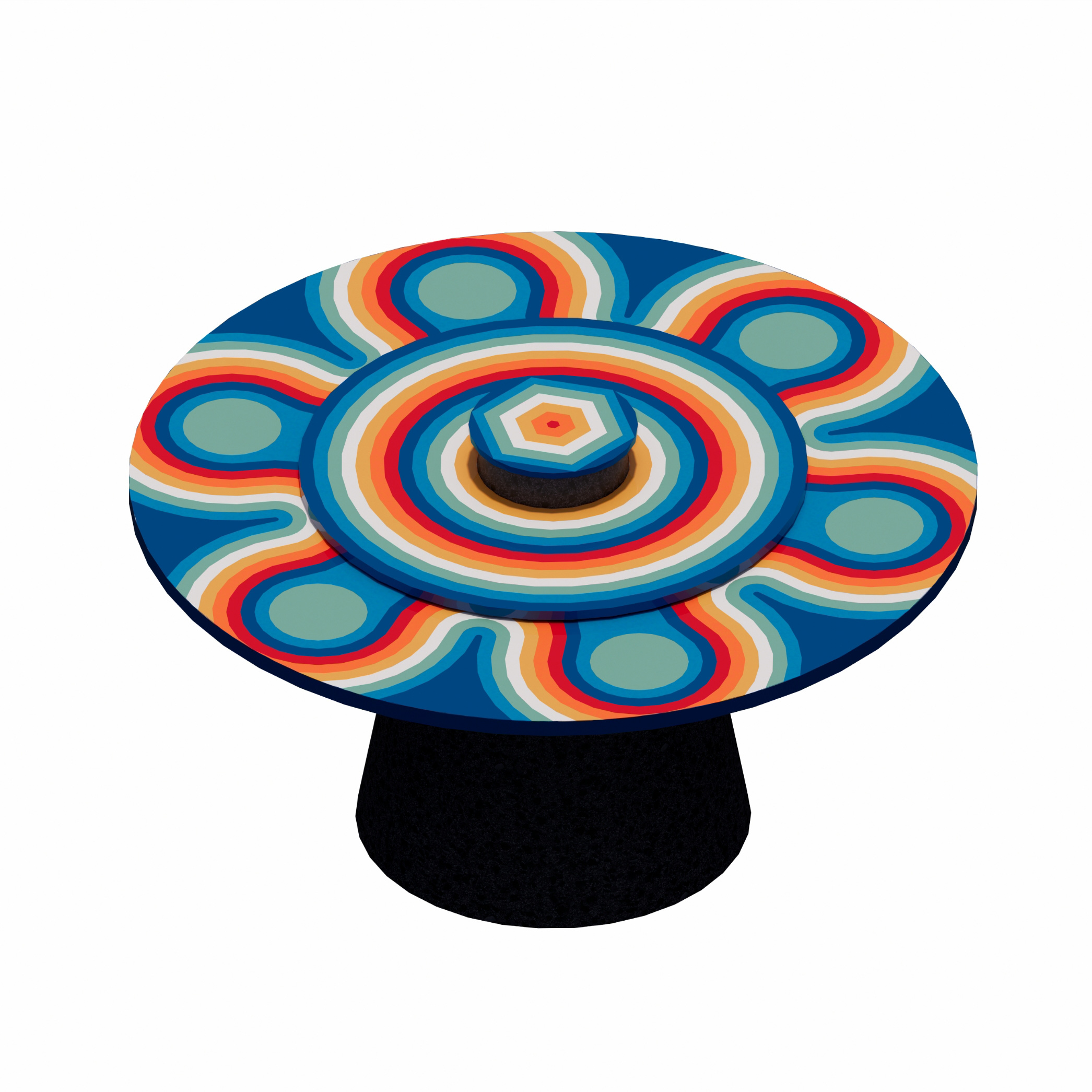 A brightly colored table like furniture.
