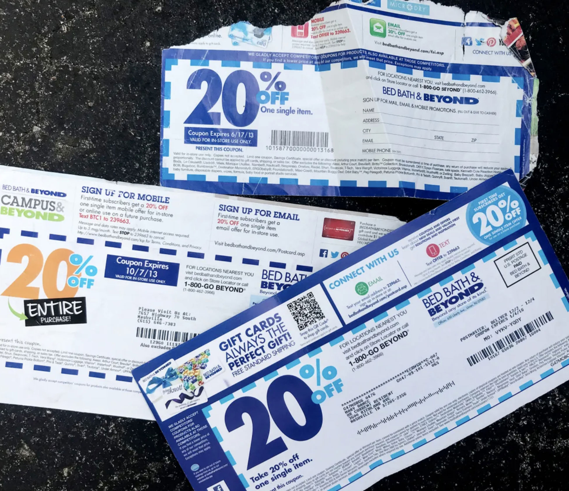 Three coupons laid next to each other.