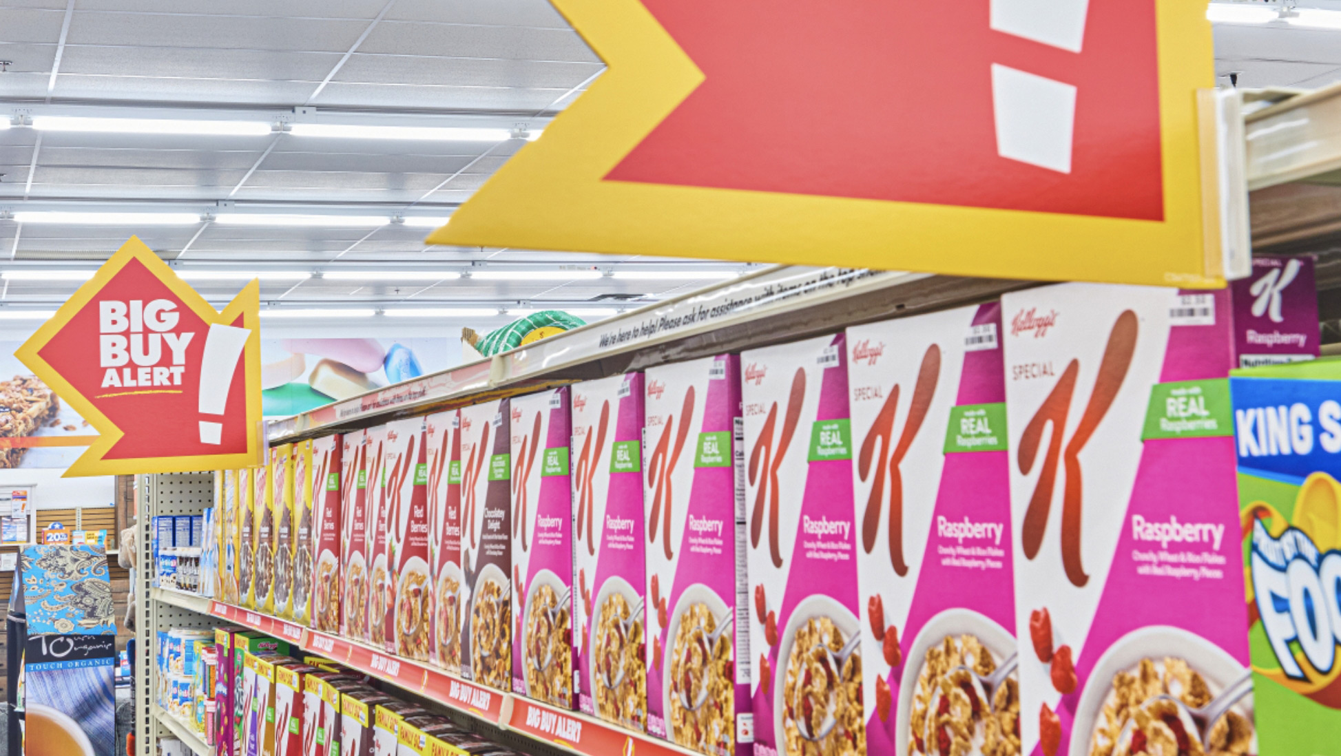 A cereal aisle inside a Big Lots.